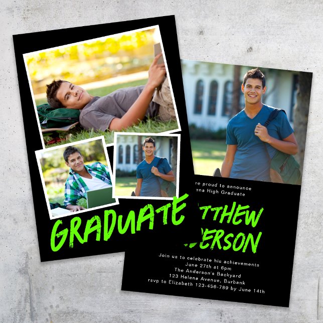 Trendy Lime Green Photos Graduation Invitation (Creator Uploaded)