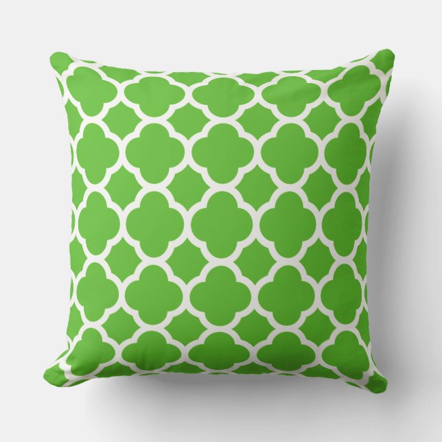 Trendy Lime Green Quatrefoil Pattern Throw Pillow (Front)