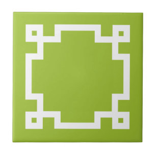 Trendy Lime Green White Greek Key Border Tile