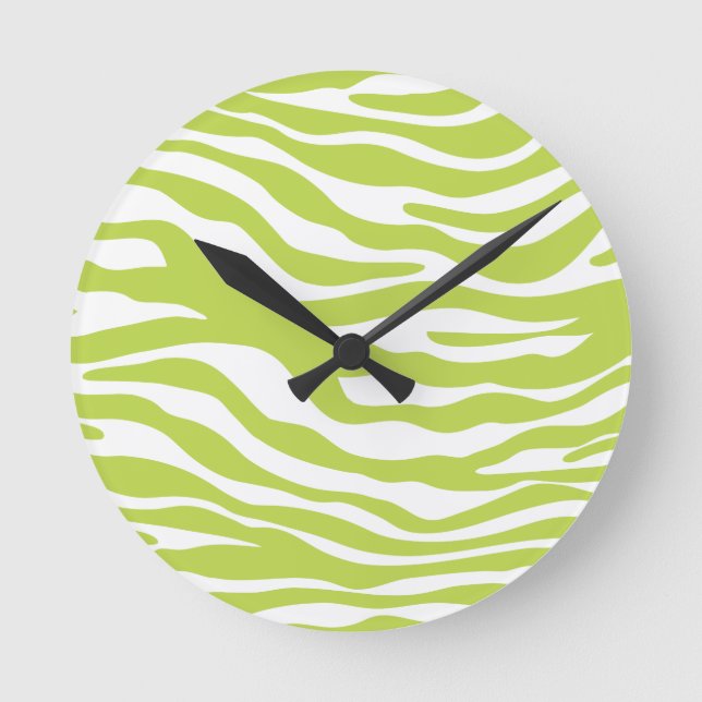 Trendy Lime Green Zebra Print Pattern Round Clock (Front)