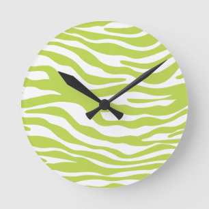 Trendy Lime Green Zebra Print Pattern Round Clock