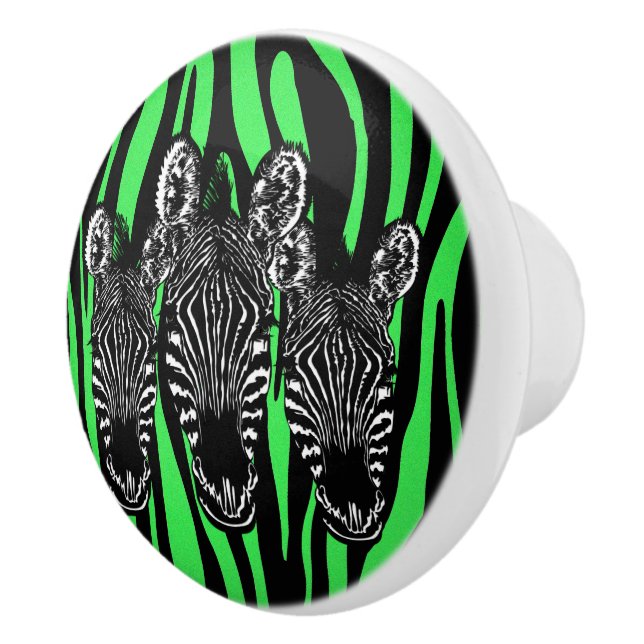 Trendy Lime Zebra  Herd on Zebra Print Ceramic Knob (Right)