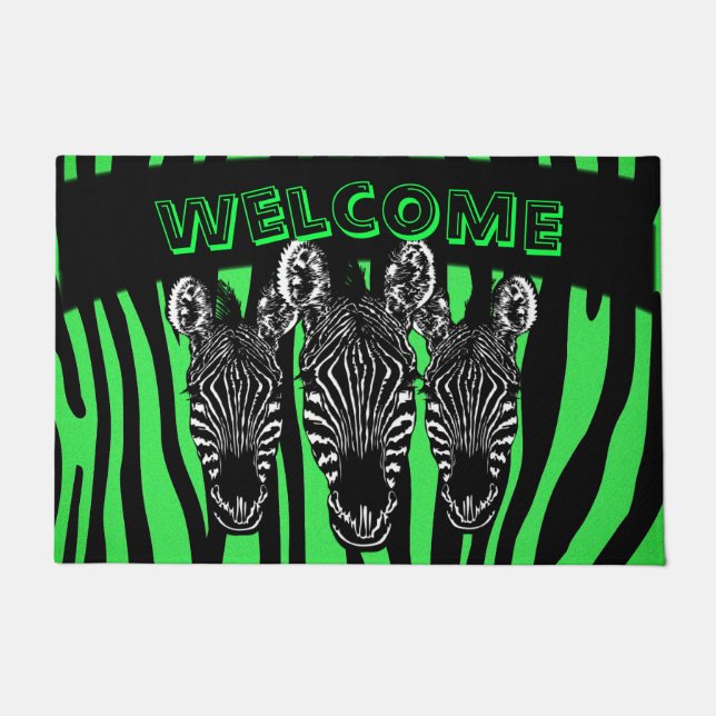 Trendy Lime Zebra  Herd on Zebra Print Doormat (Front)