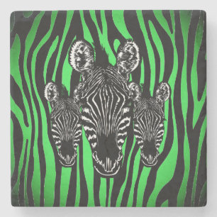 Trendy Lime Zebra Herd on Zebra Print Stone Coaster