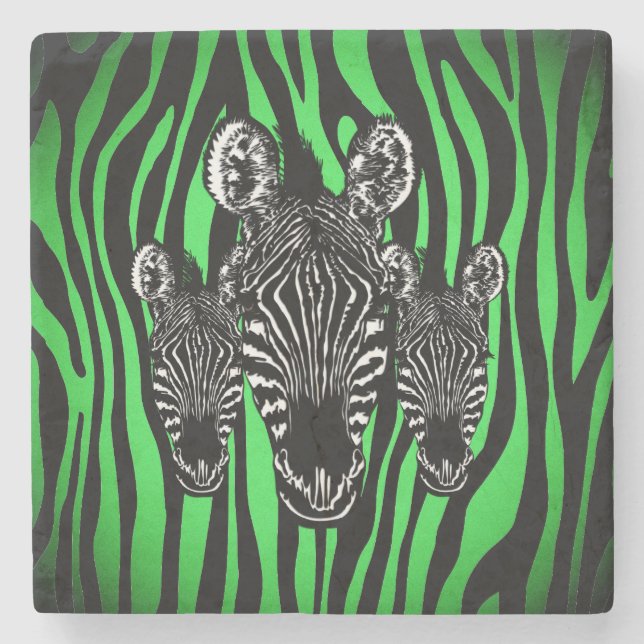 Trendy Lime Zebra  Herd on Zebra Print Stone Coaster (Front)