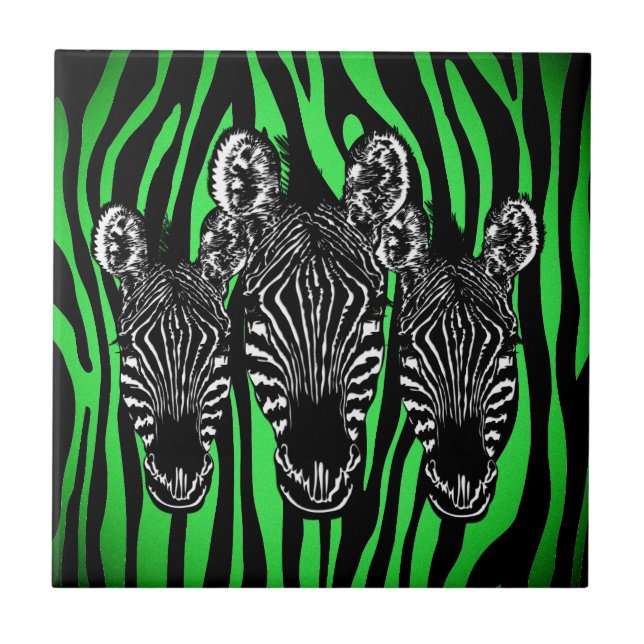 Trendy Lime Zebra  Herd on Zebra Print Tile (Front)