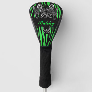 Trendy Lime Zebra  Herd Print Personal Name Golf Head Cover