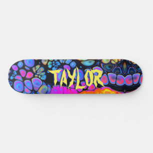 Trendy Liquid Cell Abstract, Personalized Name Skateboard