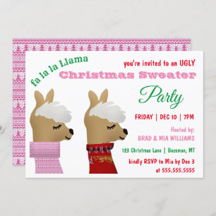 Trendy Llama Pink Christmas Sweater Party Invitation
