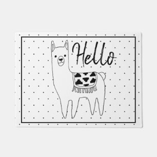 Trendy Llama Sketch & Black Dots Hello Doormat