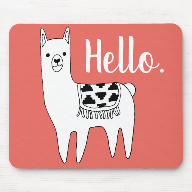 Trendy Llama Sketch Hello in Coral Mouse Pad (Front)