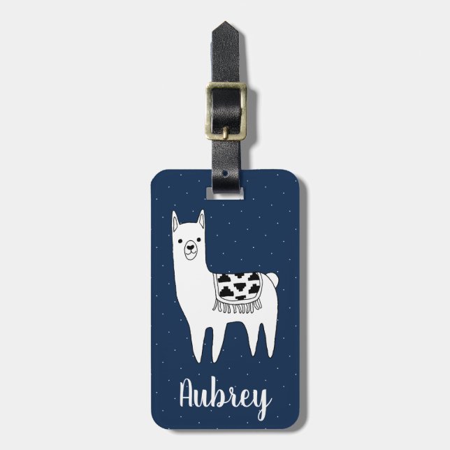 Trendy Llama Sketch & White Dots | Personalized Luggage Tag (Front Vertical)