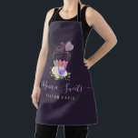 trendy logo purple script cakery apron<br><div class="desc">a pink colored apron with a business log and branding. The colors and text details can be personalized.</div>