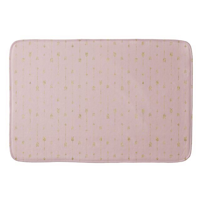 Trendy Lotus Pink & Gold Boho Arrows  Bath Mat (Front)