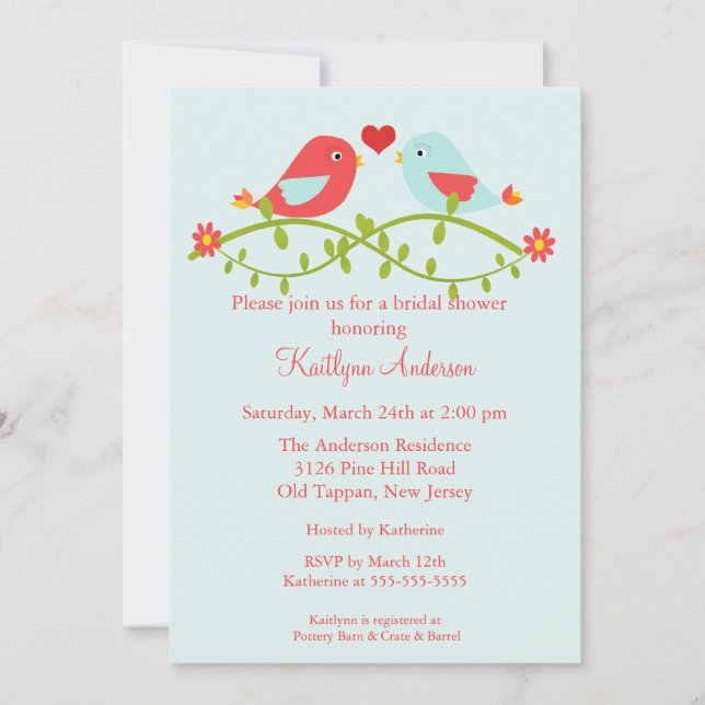 Trendy Love Birds Bridal Shower Invitation (Front)