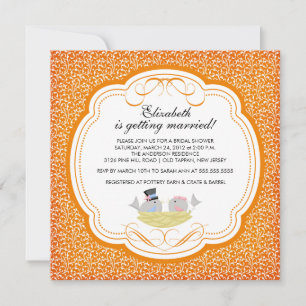 Trendy Love Birds Bridal Shower Invitation Orange