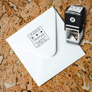 Trendy Love Heart & Arrow Custom Name & Address Self-inking Stamp