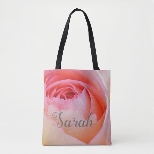 Trendy Love Personalized Pink Rose Design Tote Bag (Front)