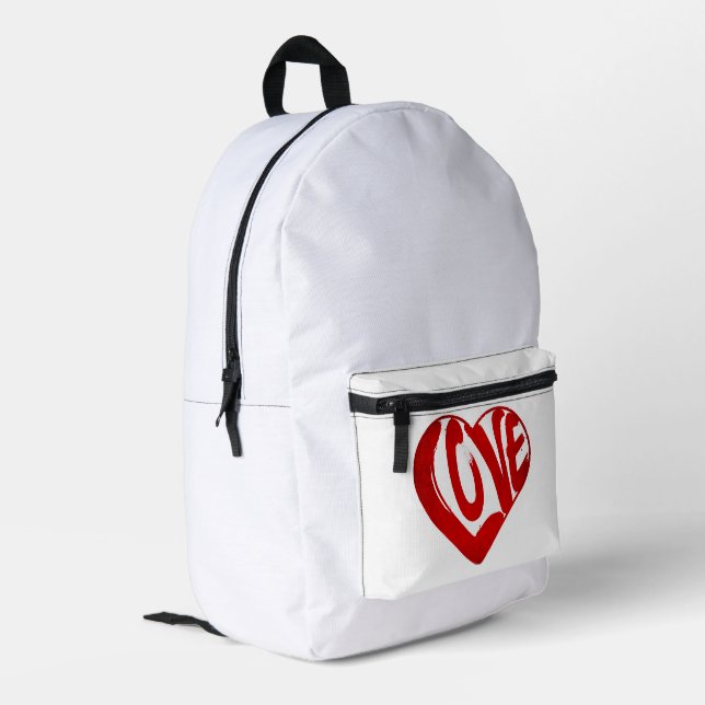 Trendy Love Typography Red And White  Printed Backpack (Back Corner Left)