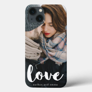 Trendy Love Typography with Add Photo and Names iPhone 13 Case