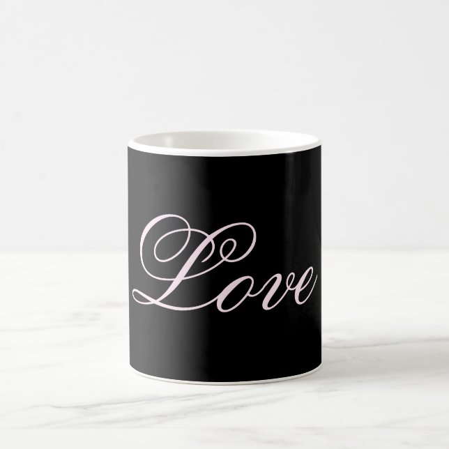 Trendy Love Wedding Calligraphy Script Black Coffee Mug (Center)
