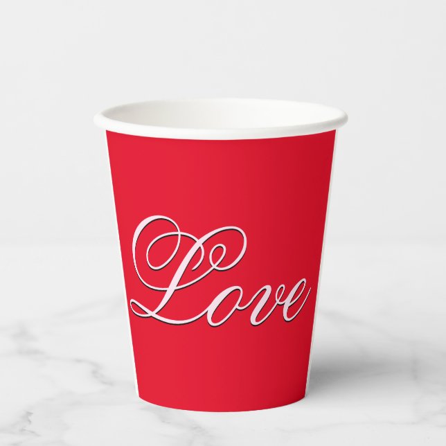 Trendy Love Wedding Calligraphy Script Red Paper Cups (Front)