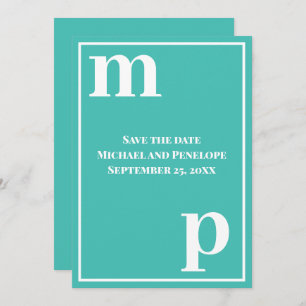 Trendy Lower Case Monogram Turquoise Save the Date Invitation