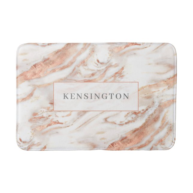 Trendy Lux Copper Rose Gold Foil Marble Bath Mat (Front)