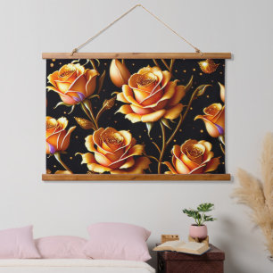 Trendy Luxury Big Gold Rose Collection Hanging Tapestry