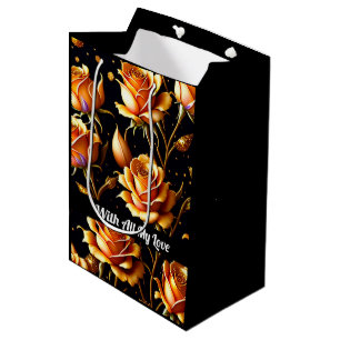 Trendy Luxury Big Gold Rose Collection Medium Gift Bag