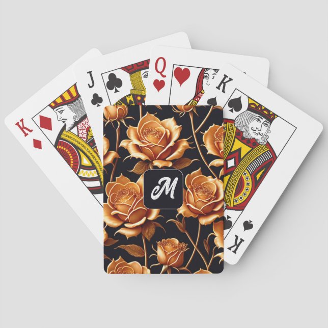 Trendy Luxury Boho Gold Rose Collection Playing Cards (Back)