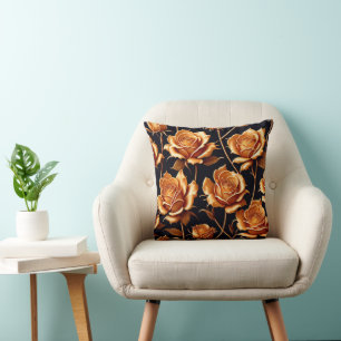 Trendy Luxury Boho Gold Rose Collection Throw Pillow