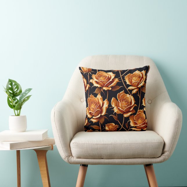 Trendy Luxury Boho Gold Rose Collection Throw Pillow (Chair)
