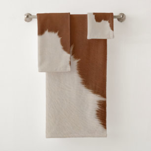 Trendy Luxury Elegant Faux Cow Leather Collection Bath Towel Set