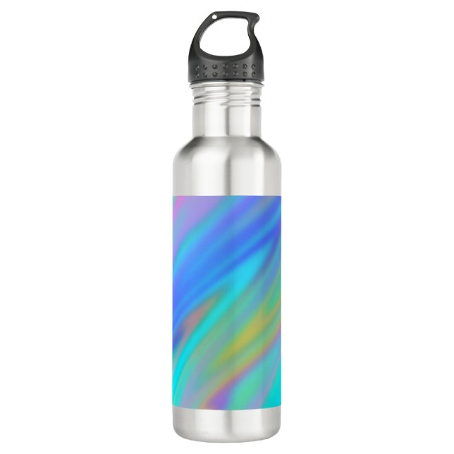 Trendy luxury green blue purple faux holographic 710 ml water bottle (Front)