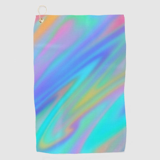 Trendy luxury green blue purple faux holographic golf towel (Front)