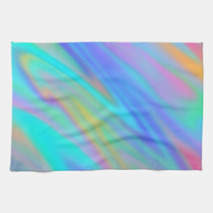 Trendy luxury green blue purple faux holographic kitchen towel