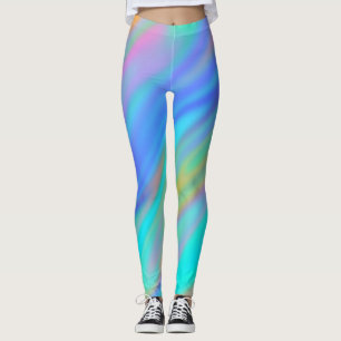 Trendy luxury green blue purple faux holographic leggings