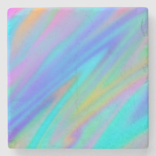 Trendy luxury green blue purple faux holographic stone coaster
