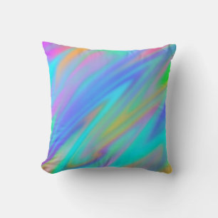 Trendy luxury green blue purple faux holographic throw pillow