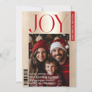 Trendy Magazine Cover Family Photo Christmas Joy Invitation