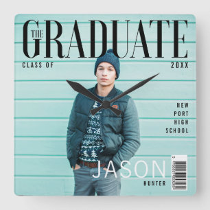 Trendy Magazine Cover Inspired Graduation Square Wall Clock