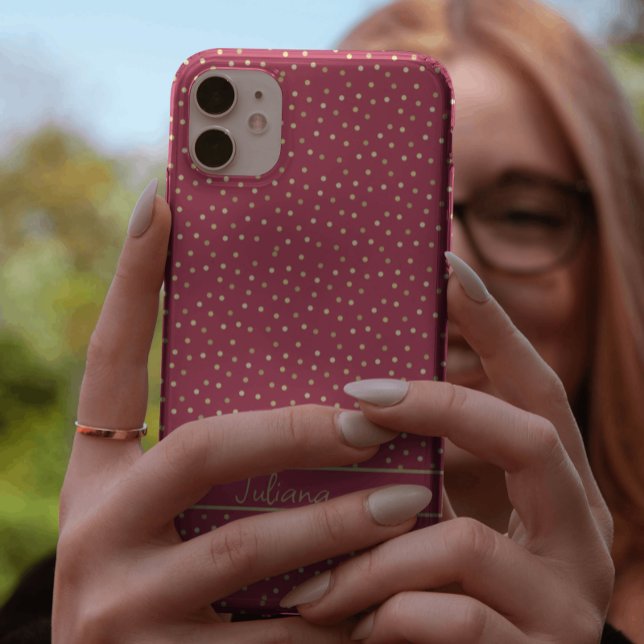 Trendy Magenta & Gold Confetti Dots Personalized  Case-Mate iPhone Case (Creator Uploaded)