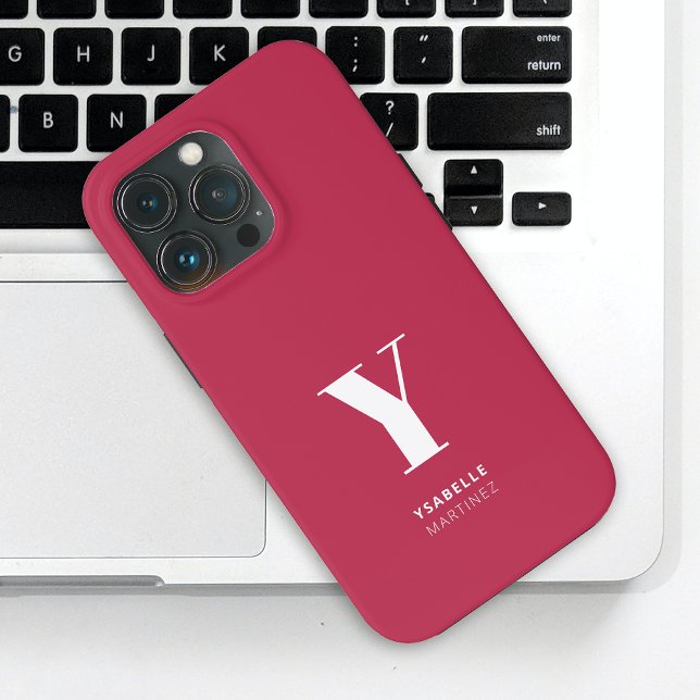 Trendy Magenta Monogram Name iPhone Case (Creator Uploaded)