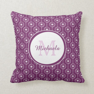 Trendy Magenta Monogrammed Name Purple Heart Dots Throw Pillow