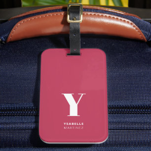 Trendy Magenta Simple Monogram Name Luggage Tag
