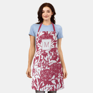 Trendy Magenta William Morris Floral Monogram  Apron