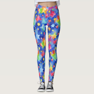 Trendy Magic Colourful Rainbow Stars Pattern Leggings
