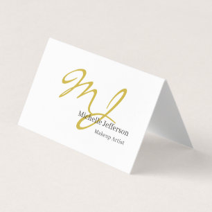 Trendy Makeup Artist Gold Monogram Black White Business Card