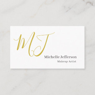 Trendy Makeup Artist Gold Monogram Black White Business Card
